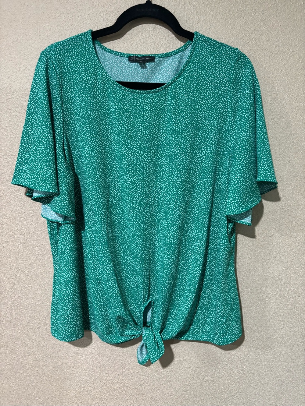 Adrianna Papell green Knot-Front Flutter Sleeve Top